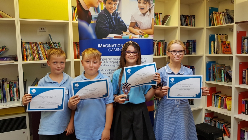 School pupils with certificates at Imagination Gaming game day