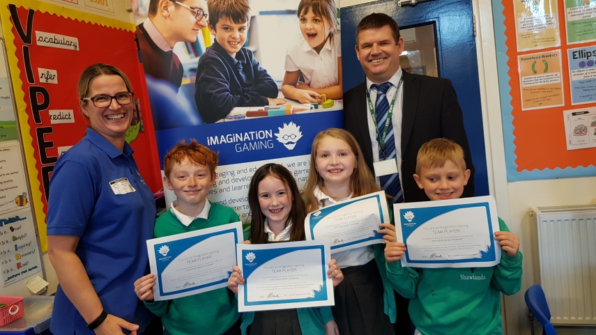 Two adults and four children with gaming certificates