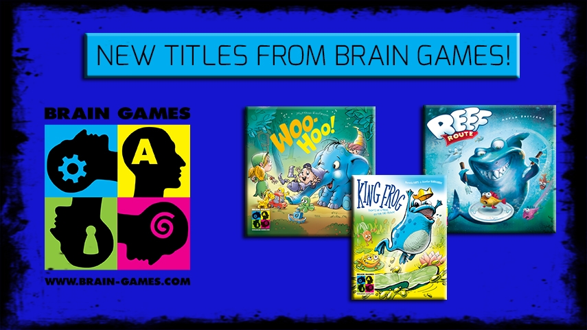 New titles from Brain Games banner showing Brain Games logo and three of their games