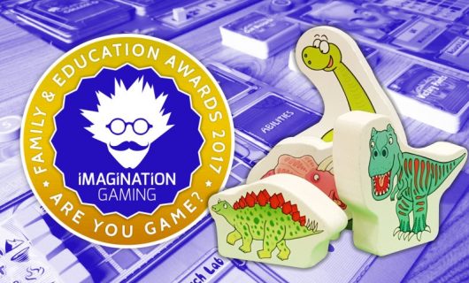 Imagination Gaming banner with logo and dinosaur playing pieces