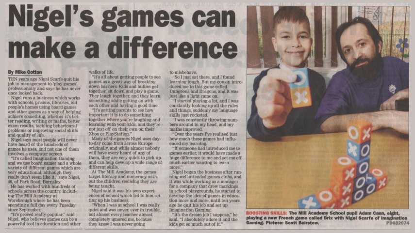 News article showing Nigel of Imagination Gaming