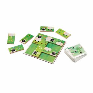 Sheep playing pieces on board for Sheep Logic game.