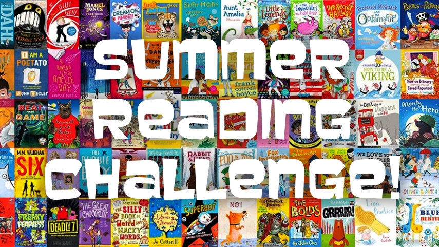 Summer Reading Challenge text over images of book covers