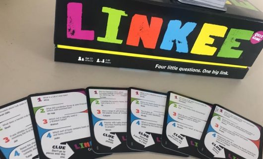 Linkee game box with playing cards